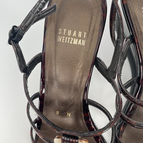 Stuart Weitzman Black and Brown Strappy Wedge Sandals - Picture 9 of 10
